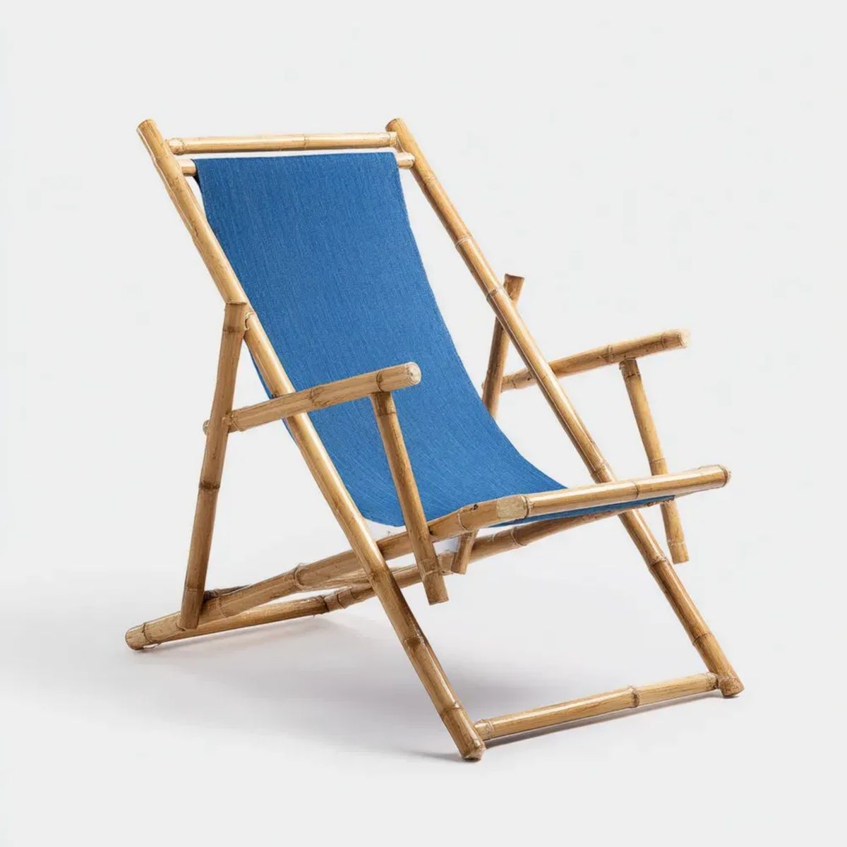 Fotel ogrodowy, Wypoczynek krzesełko ogrodowe w bambusie i bisbambusowe płótno, 60 x 100 x 85 cm