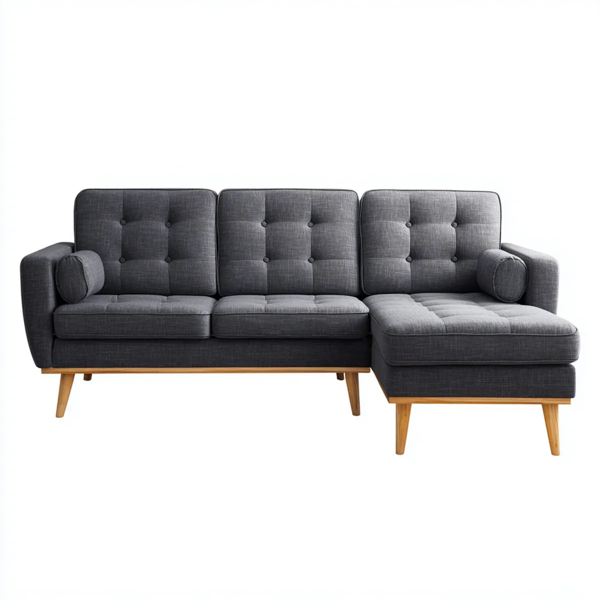 Sofa, Kanapa narożna z powrotem ciemnoszary 230 × 150 × 85 cm tapicerka poliestrowa litych stopów drewna kształt litery L