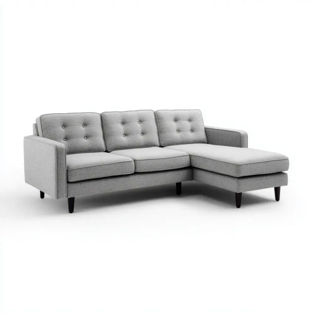 Sofa, 3-osobowa poliestrowy szara sofa, kształt L, 220 x 145 x 85 cm