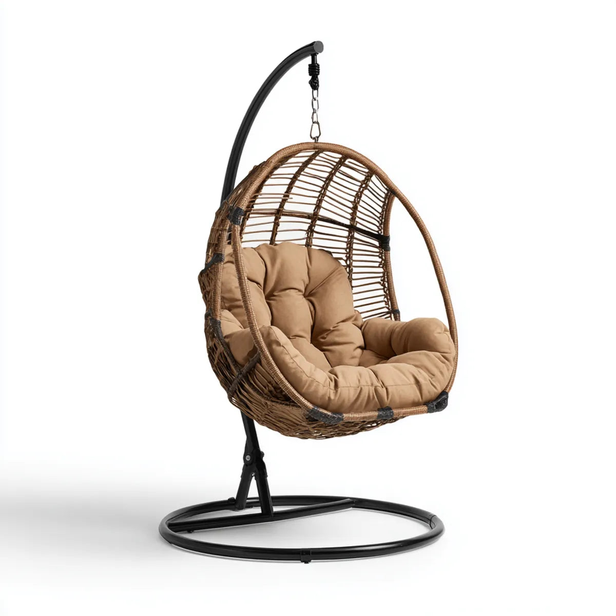 Hamak lub fotel wiszący, Krzesło wiszące z ramą Brązowy czarny 95 x 75 x 195 cm stali PE- Rattan Oval
