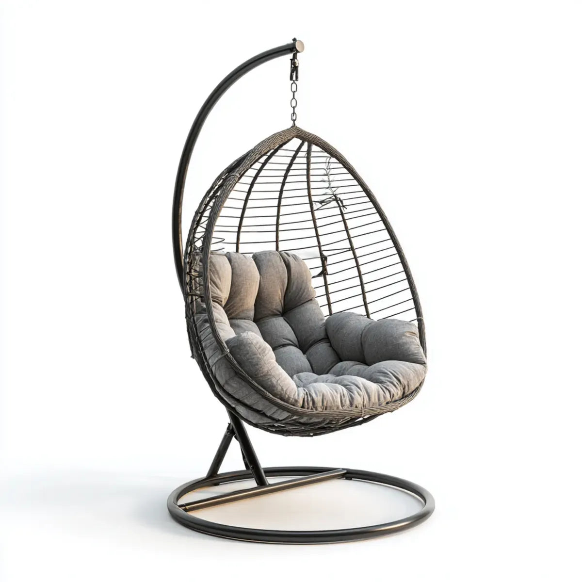 Hamak lub fotel wiszący, Szary antracyt krzesło ogrodowe w stali i rattan PE 105 x 105 x 195 cm