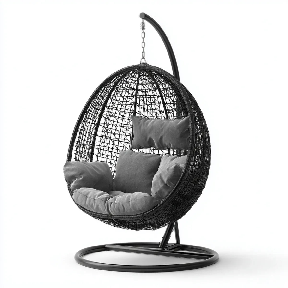 Hamak lub fotel wiszący, Czarny i szary owalny ogród wiszący fotel 105 x 105 x 195 cm w stali i rattan PE