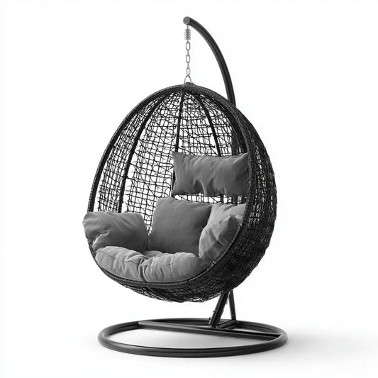 Hamak lub fotel wiszący, Czarny i szary owalny ogród wiszący fotel 105 x 105 x 195 cm w stali i rattan PE