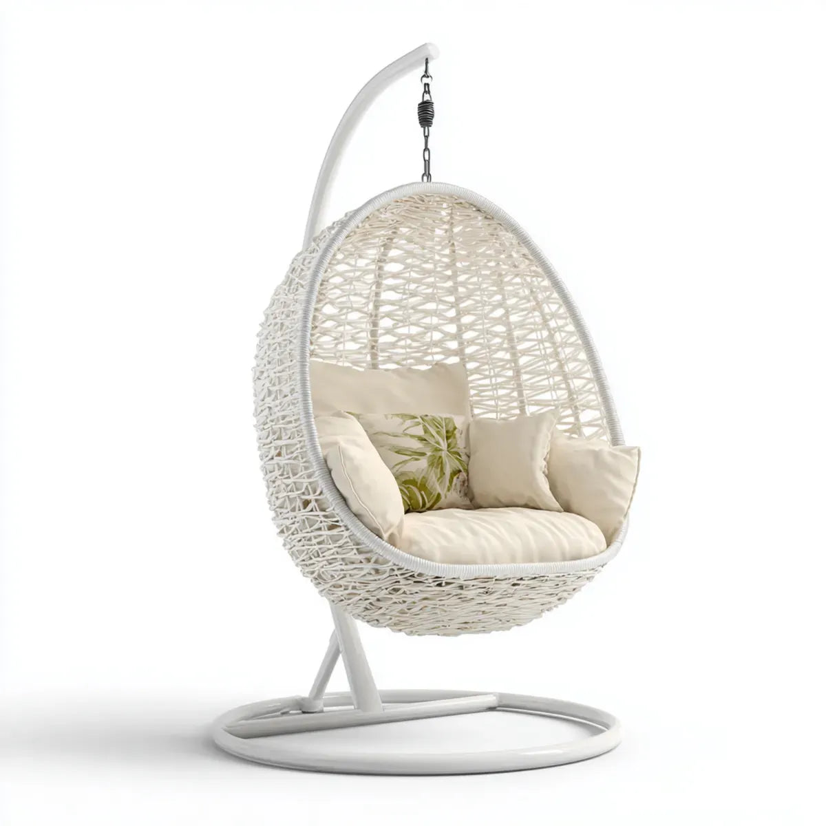 Hamak lub fotel wiszący, Białe jajka wiszące fotel 105 x 105 x 195 cm w rattanie PE i stali