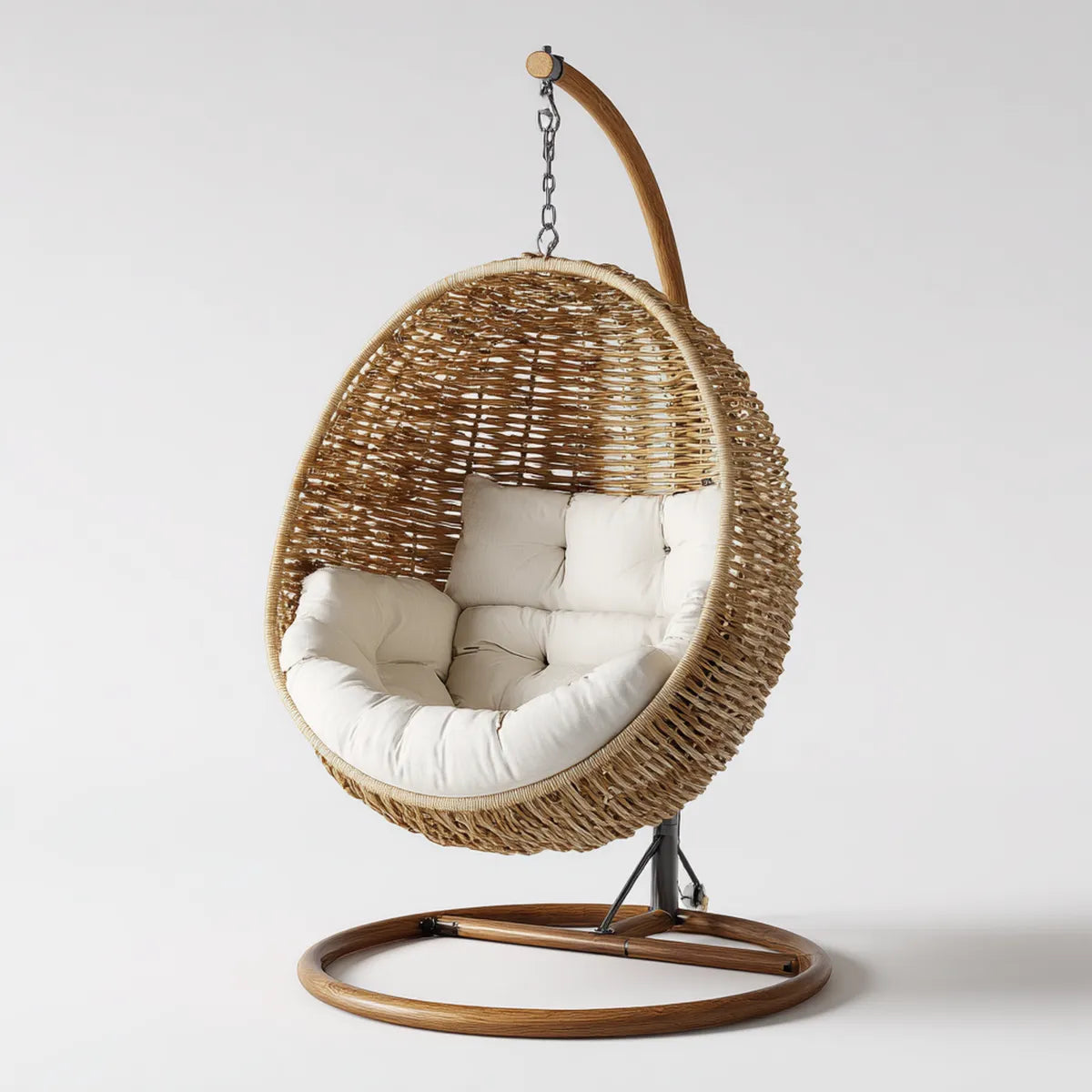 Hamak lub fotel wiszący, Brązowe jajko ogród wiszące fotel i rattan krem z podparciem 105 x 105 x 195 cm