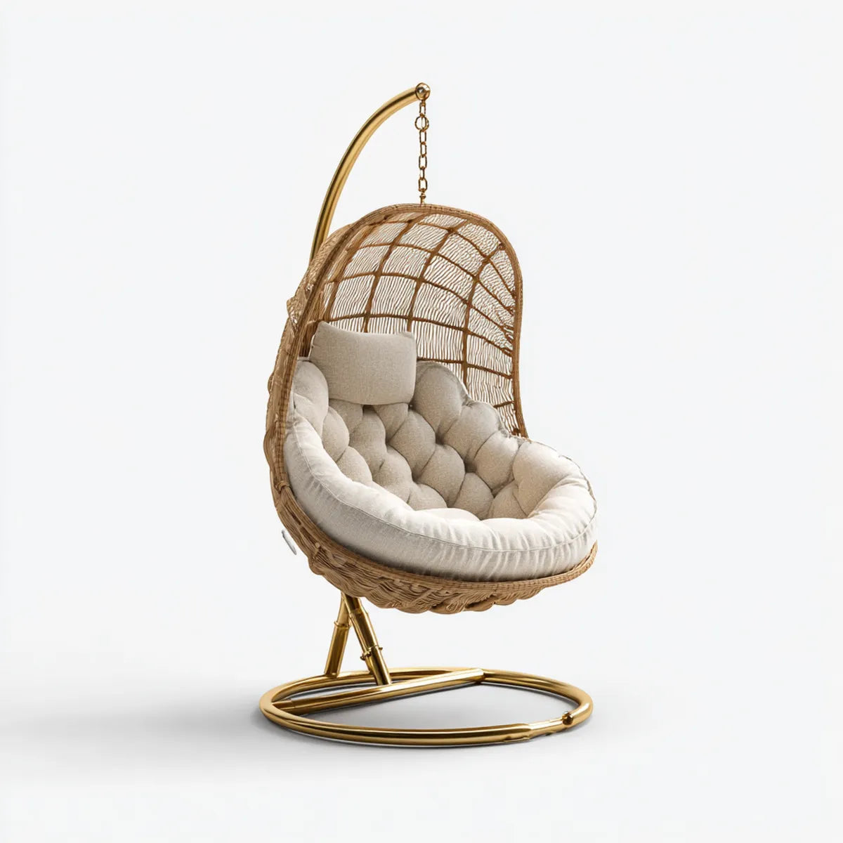 Hamak lub fotel wiszący, Zestaw zawiesi? cia fotel do naturalnego owalnego ogrodu i złota w rattan PE i stali 105 x 105 x 195 cm