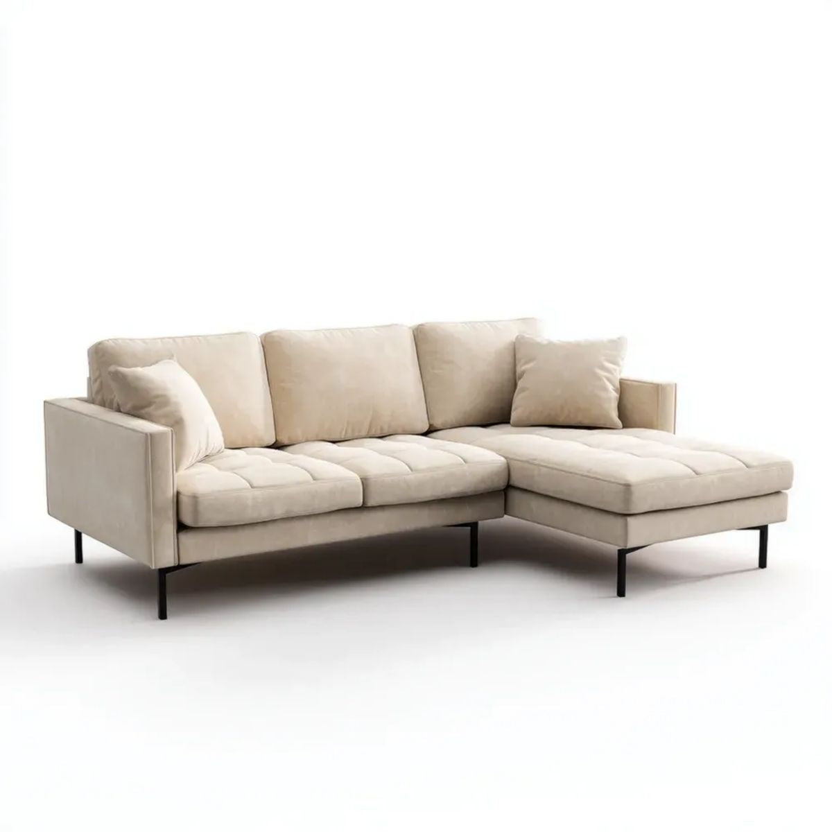 Sofa, 3-osobowa fotelik z szezlongiem beżowym poliester 260 x 160 x 85 cm
