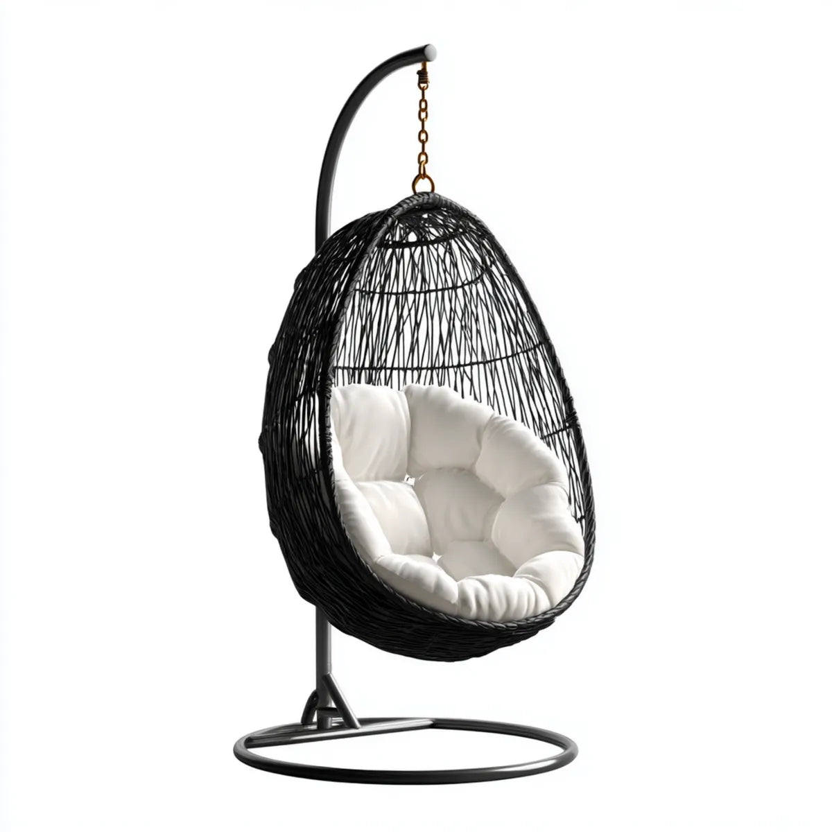 Hamak lub fotel wiszący, Czarno-białe krzesło wiszące z uchwytem stalowym i PE 105 x 105 x 195 cm