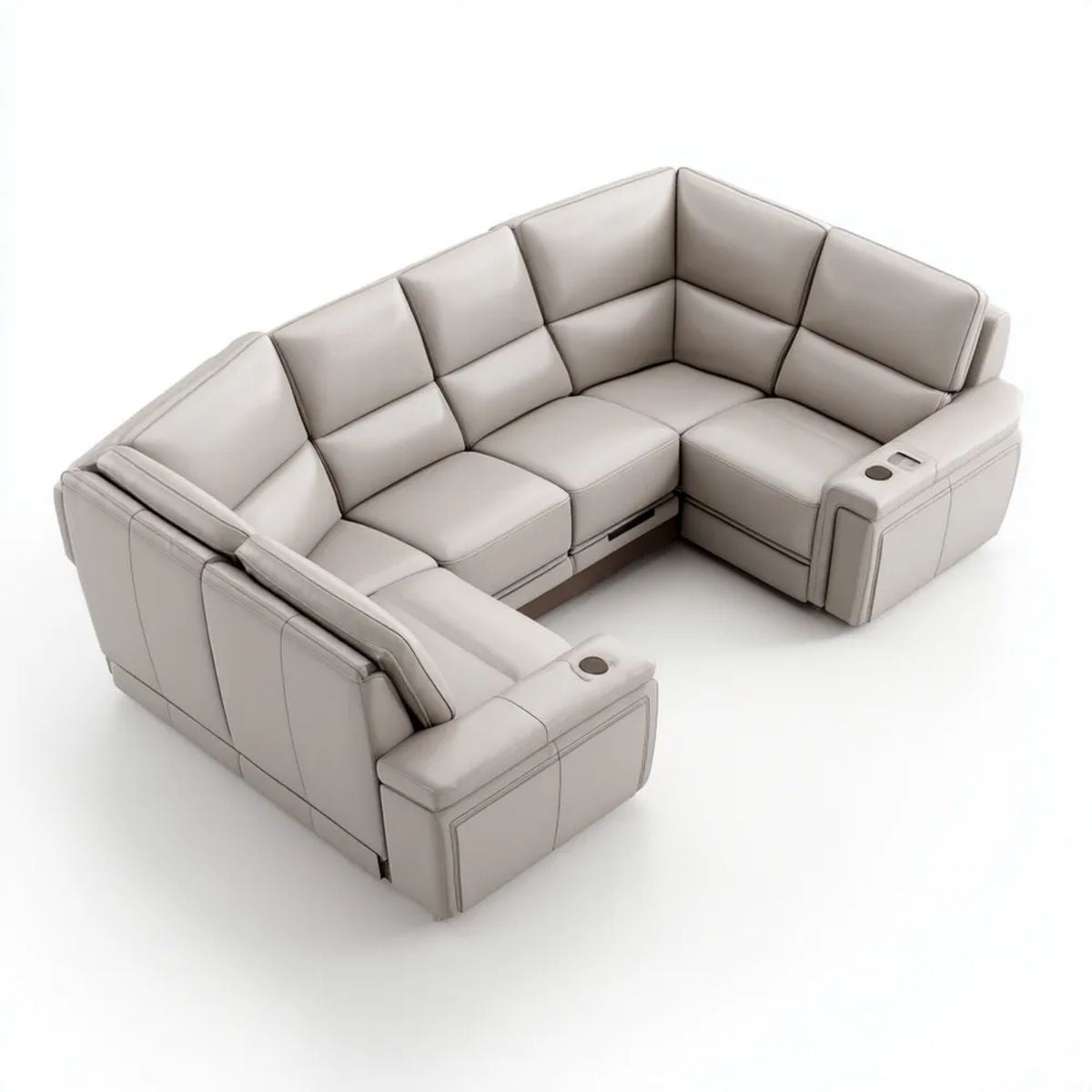 Sofa, Panoramiczna kanapa z ukątnym kątem 5 foteli w beżowej skórze poliuretanowej 320 x 210 x 90 cm