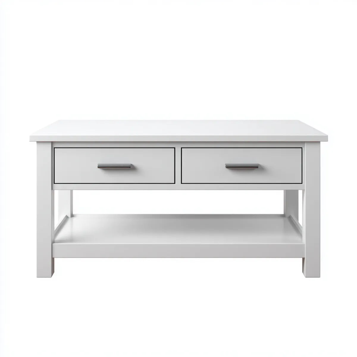 Stolik kawowy, Stół kawowy z 2 białymi szufladami w prostokątnych panelach MDF 110 x 60 x 50 cm