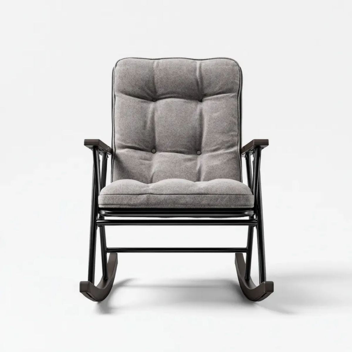 Fotel bujany, Ciemny szary swedin poliestrowy rocker krzesło z czarną stalową konstrukcją, 67 x 92 x 102 cm