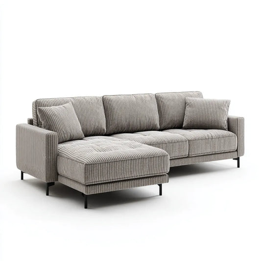 Sofa, Kanapa narożna z recyrem na szarym lewym płacie 260 x 160 x 85 cm