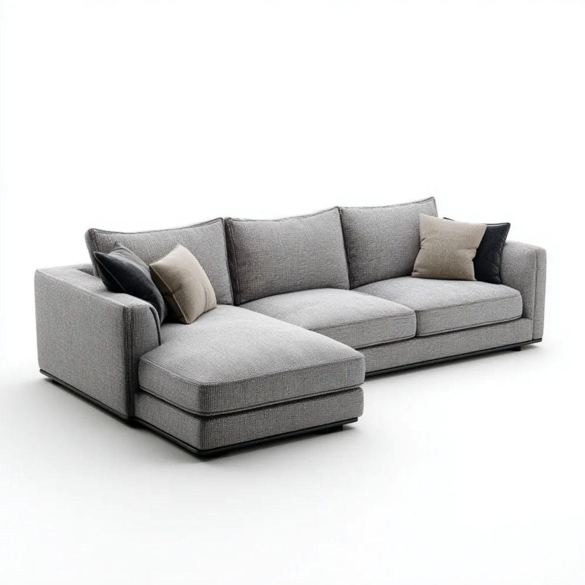 Sofa, Lewy narożnik 4 szary poliester tkanina, 280 x 165 x 85 cm