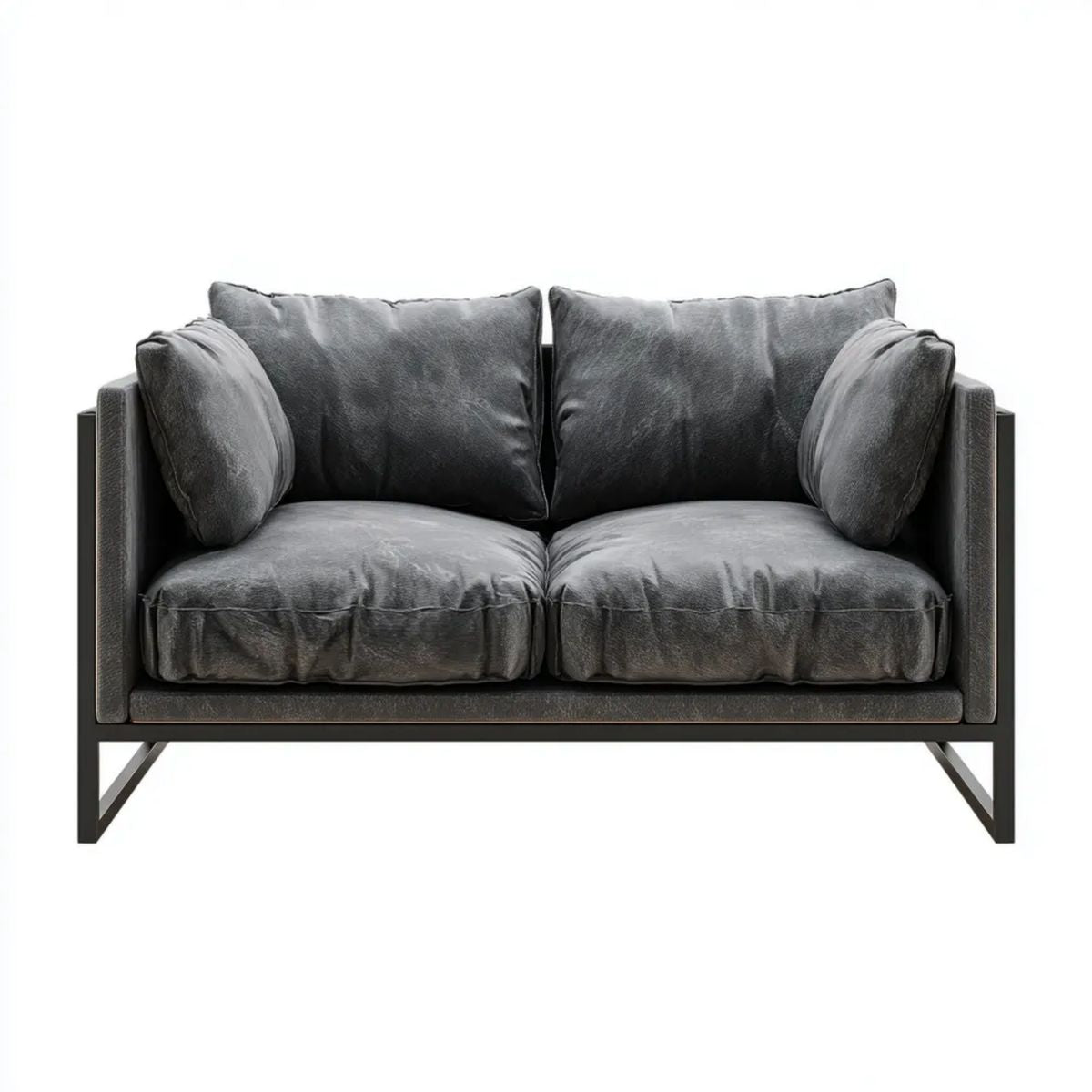 Sofa, 2-osobowa sofa solarium szary antracyt poliester i czarny stal, 150 x 85 x 80 cm