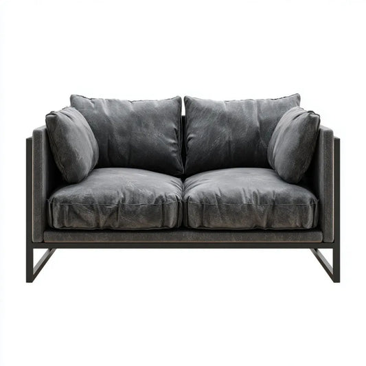 Sofa, 2-osobowa sofa solarium szary antracyt poliester i czarny stal, 150 x 85 x 80 cm