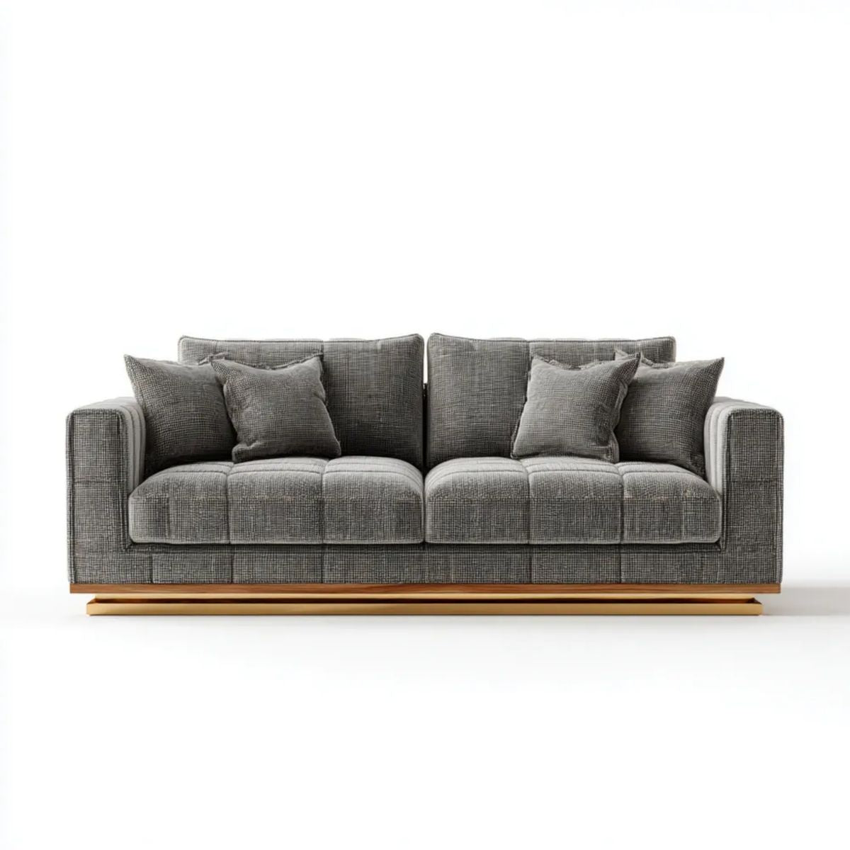 Sofa, 3-osobowa sofa w poliestrowej szarej z poduszkami, 230 x 95 x 85 cm