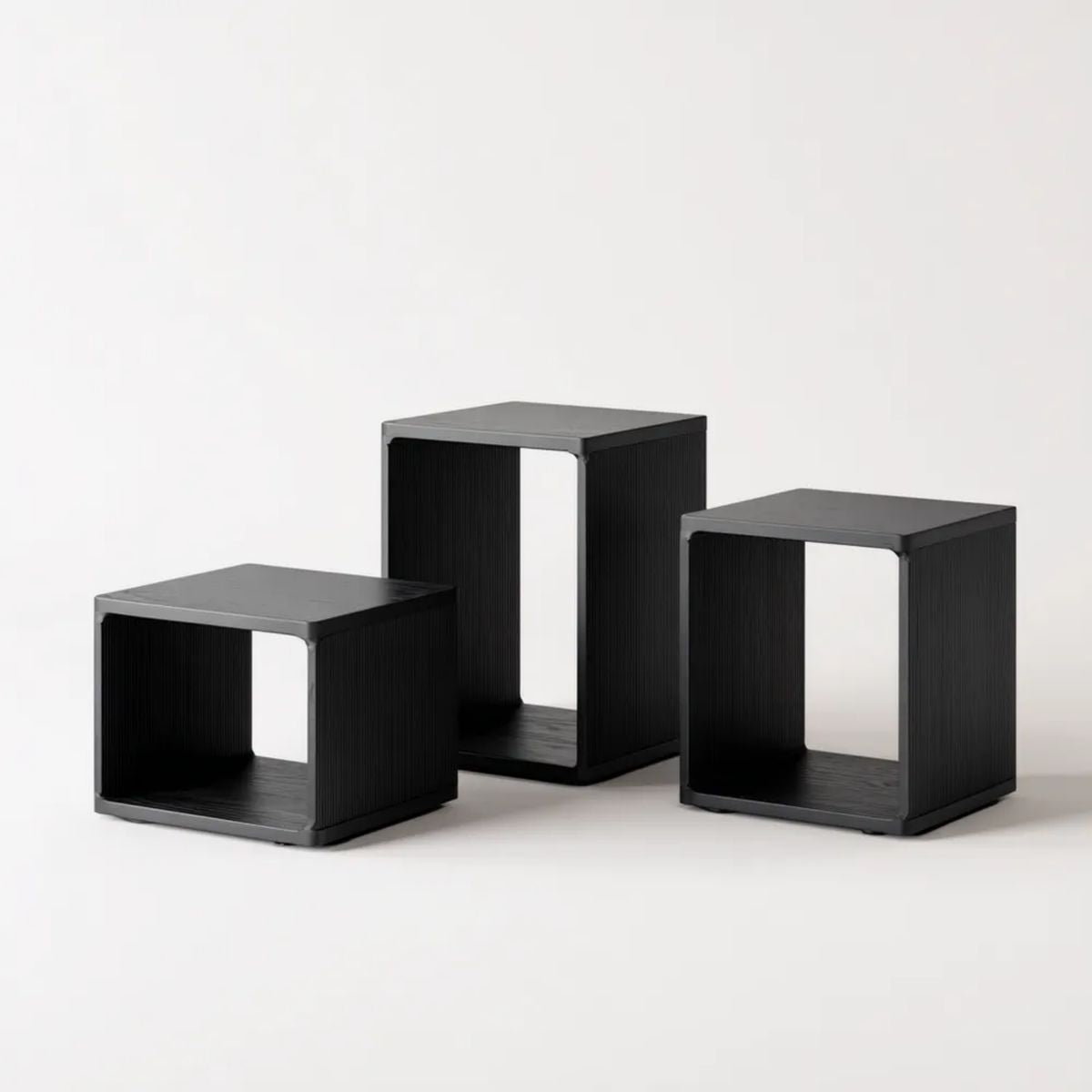 Stolik boczny, Zestaw 3 czarno-prostokątnych stołów melaminowanych MDF, 40 × 30 × 40 / 48 / 55 cm