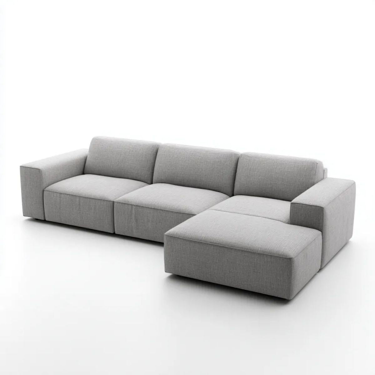 Sofa, 4-osobowa przezroczysty szary poliester sofa z szezlongiem na prawo, 300 x 170 x 85 cm