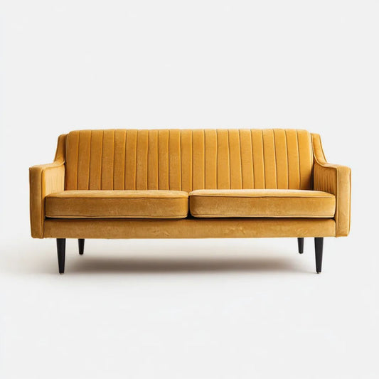 Sofa, 2 fotela w sofie z żółtym lakierem z musztardą z czarnymi nóżkami, 160 x 82 x 86 cm