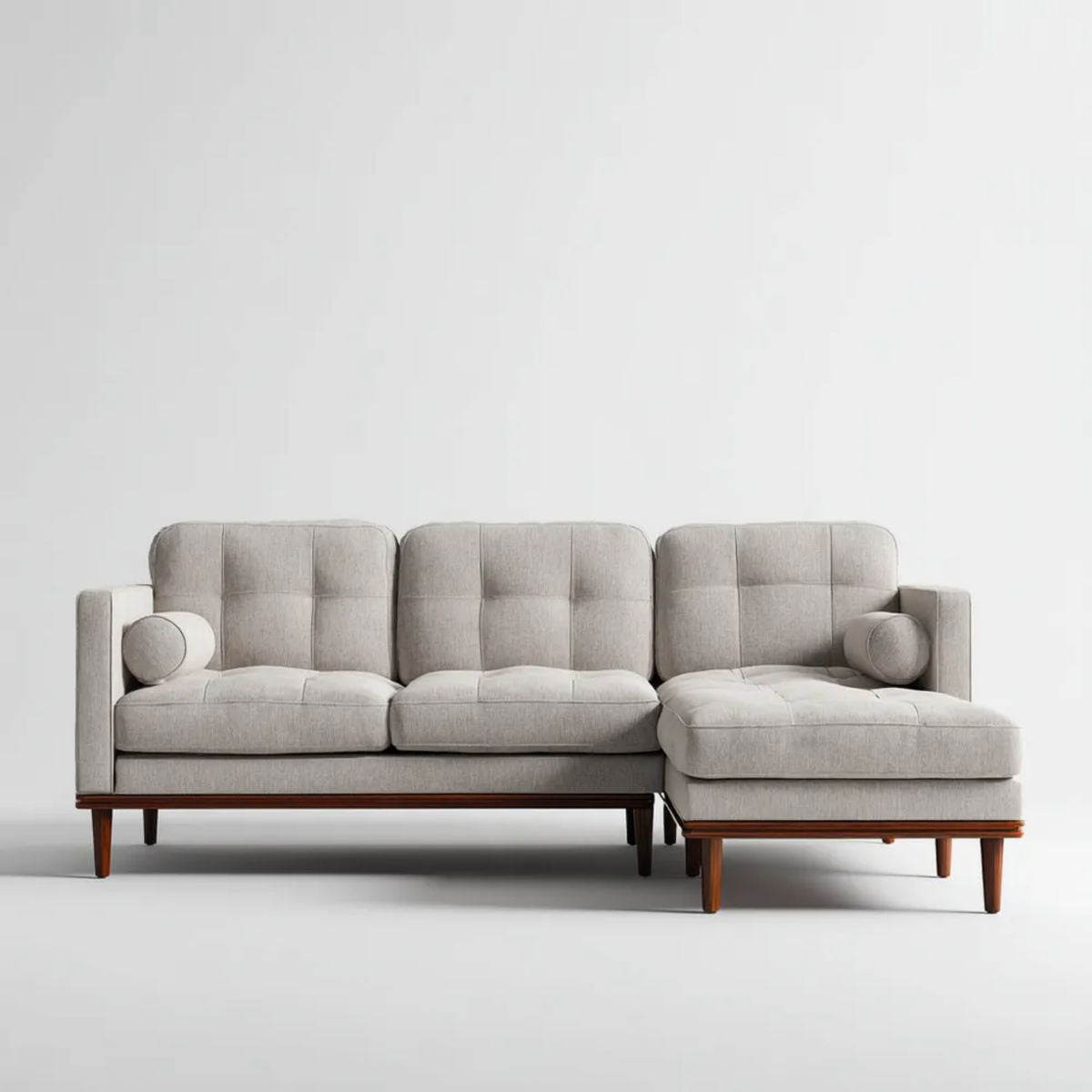 Sofa, 3 kwadratowe szare i brązowe poliestrowe sofy z szezlongiem, 250 x 160 x 85 cm