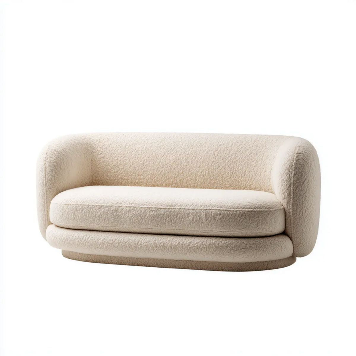 Sofa 2 miejsca krem poliestrowy lokówka, zaokrąglony kształt, 170 x 90 x 75 cm