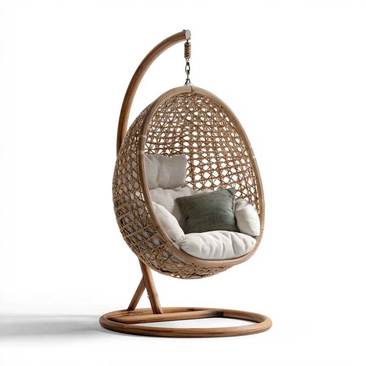 Hamak lub fotel wiszący, beżowy rattan PE owalny ogród wiszące fotel z 105 x 105 x 195 cm podparcie