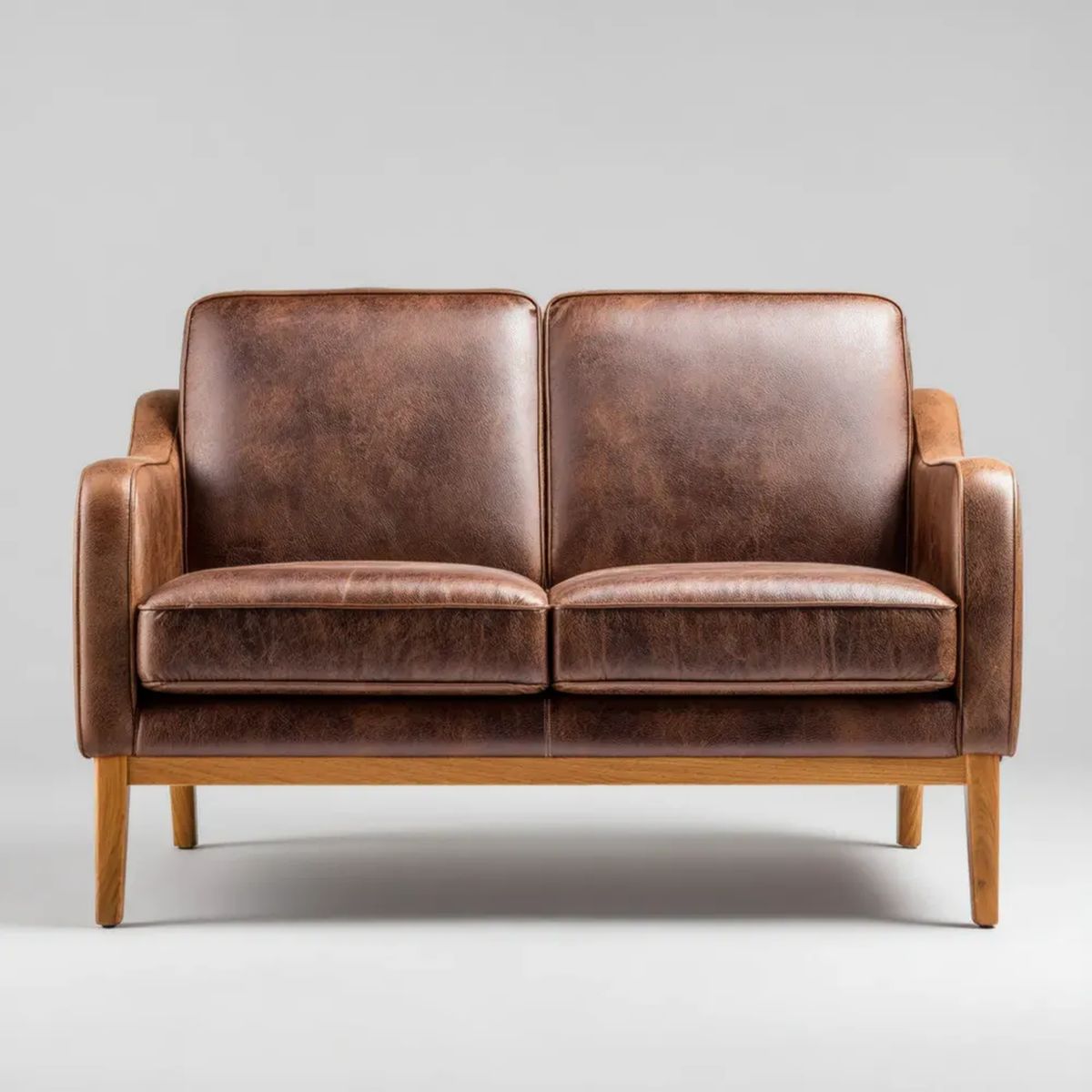 Sofa, Brązowy 2-osobowa sofa w syntetycznej poliuretanowej skóry, 145 x 78 x 82 cm