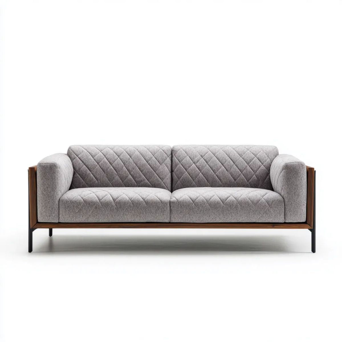 Sofa, Szara sofa w poliestrze z drewnianą ramką i metalową nogą, 180 x 84 x 80 cm