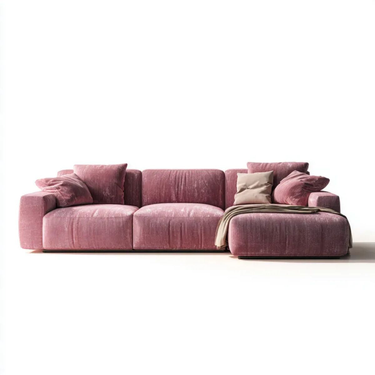 Sofa, 3-osobowa sofa z szezlongiem na prawo w pióropuszu różowe figi, 310 x 165 x 85 cm
