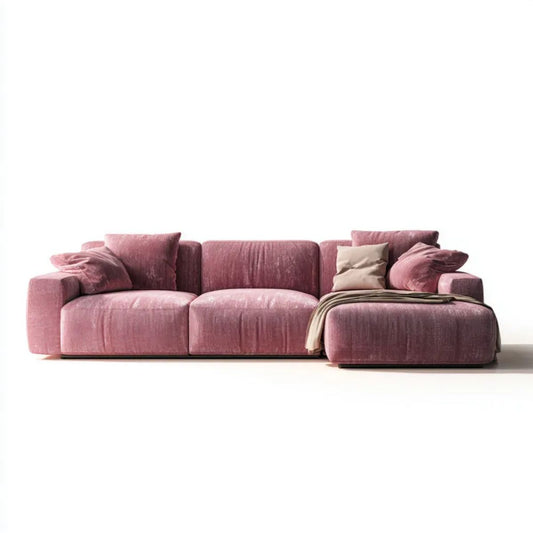 Sofa, 3-osobowa sofa z szezlongiem na prawo w pióropuszu różowe figi, 310 x 165 x 85 cm