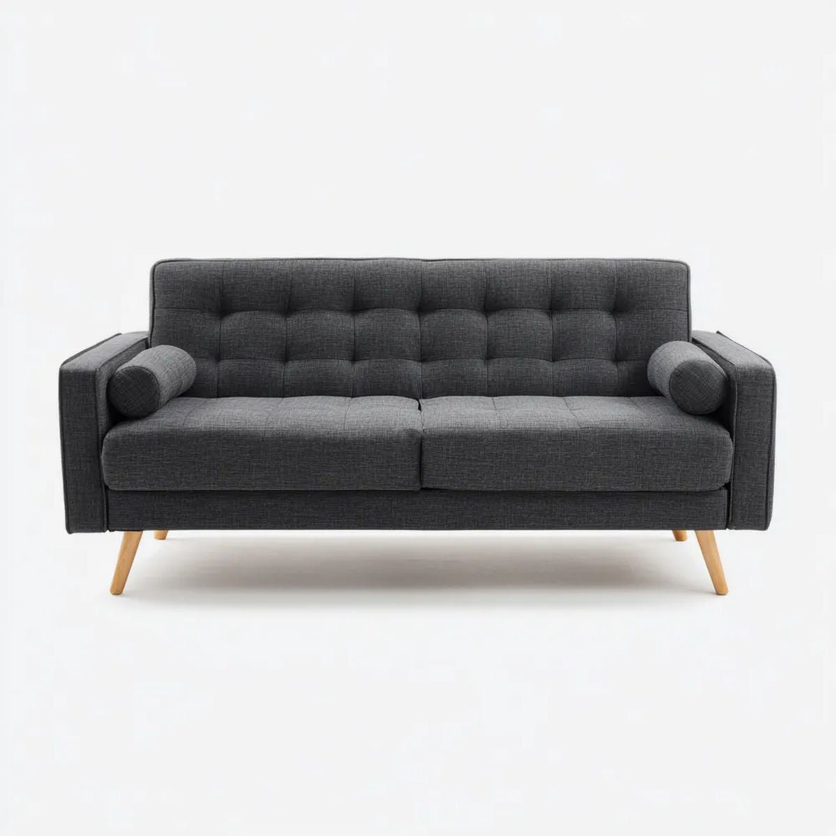 Sofa, 3-osobowa poliester niebieski ciemny szary siwy sofa z litego drewna nogi, 190 x 85 x 85 cm
