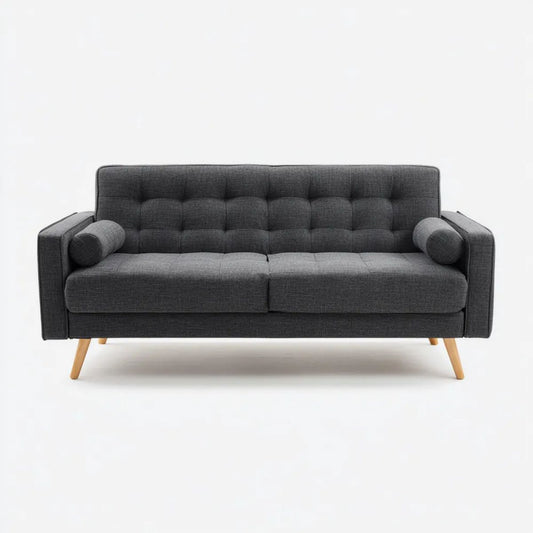 Sofa, 3-osobowa poliester niebieski ciemny szary siwy sofa z litego drewna nogi, 190 x 85 x 85 cm