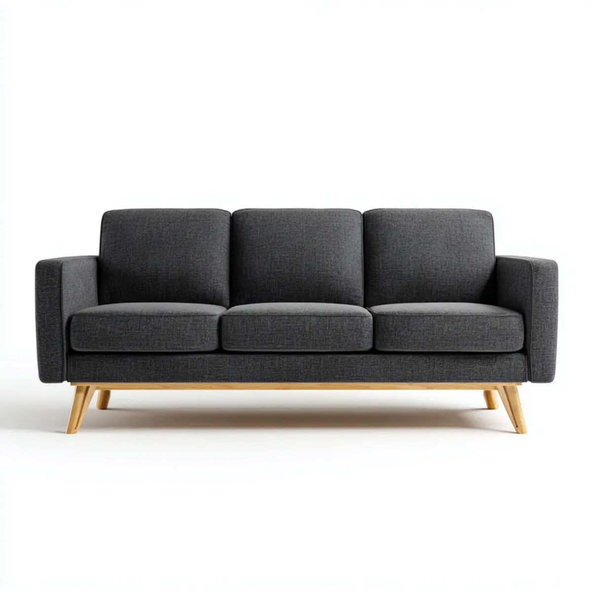 Sofa, 3-osobowa poliester ciemnoszary siwy sofa z litego drewna, 180 x 82 x 84 cm
