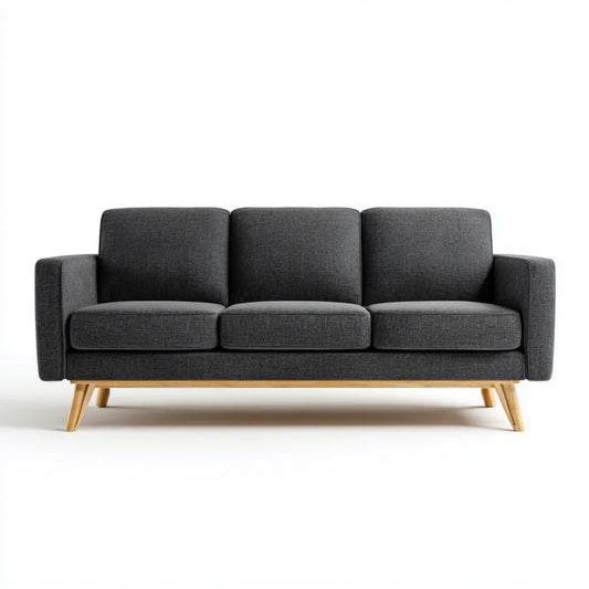 Sofa, 3-osobowa poliester ciemnoszary siwy sofa z litego drewna, 180 x 82 x 84 cm