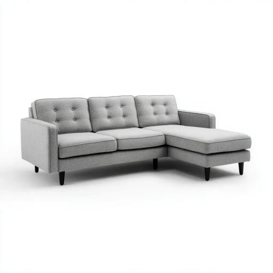 Sofa, 3-osobowa poliestrowy szara sofa, kształt L, 220 x 145 x 85 cm
