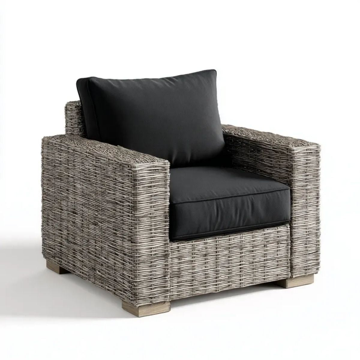 Fotel ogrodowy, Siatka na zewnątrz fotel na placu siwym syntetyczny rattan z czarnym poduszeczkami, 90 x 85 x 85 cm