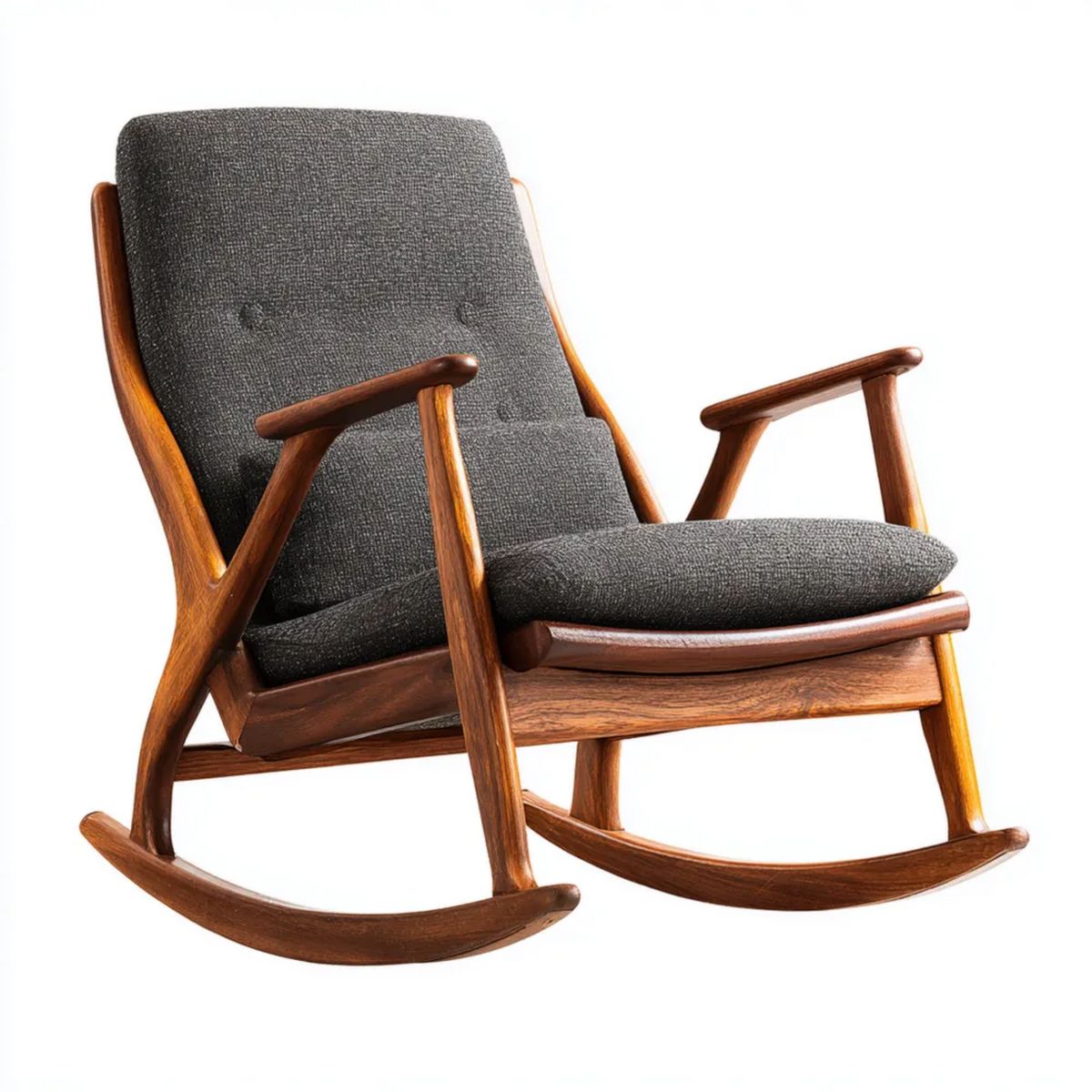 Fotel bujany, Szary fotel w poliestrze i drewnie, 66 x 88 x 98 cm