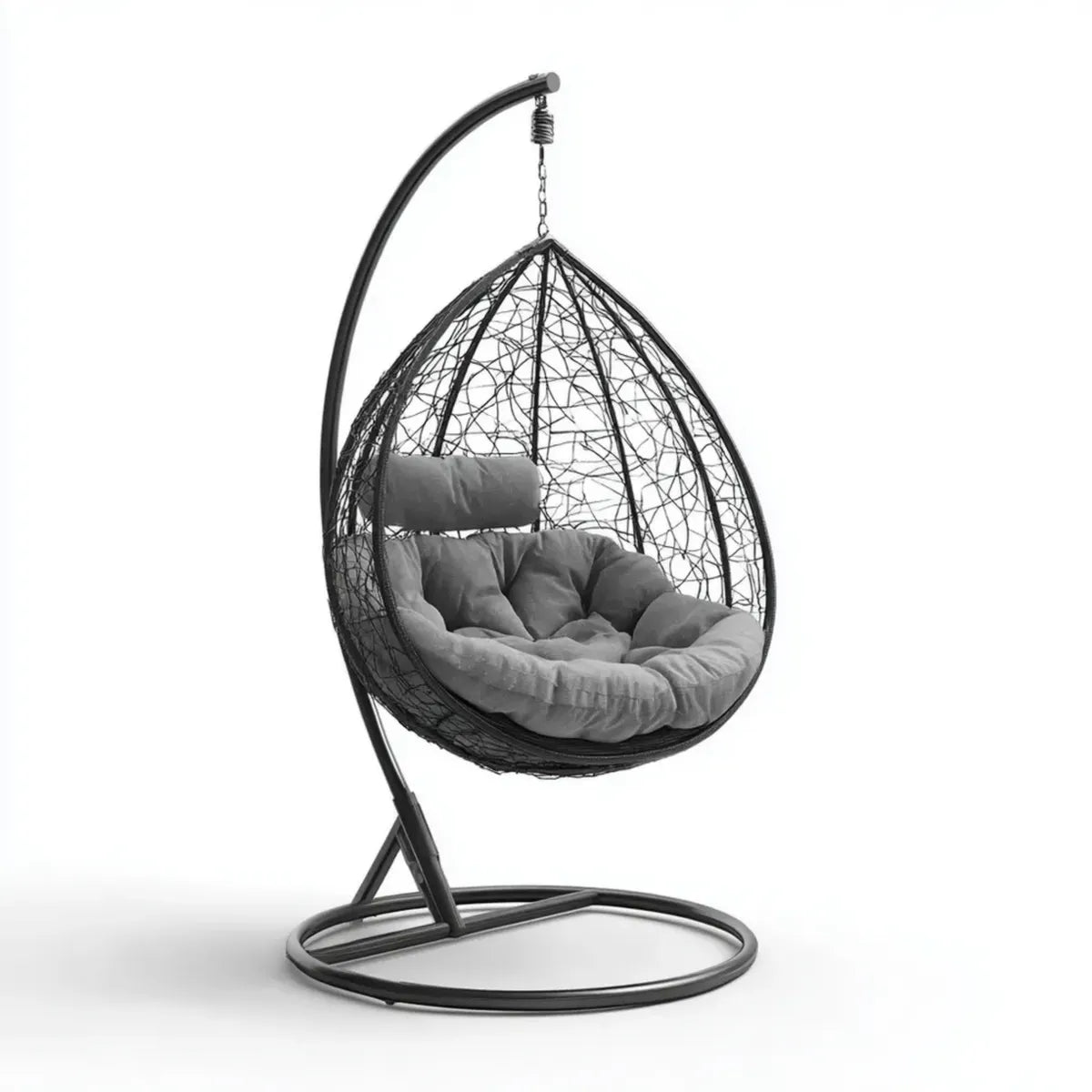 Hamak lub fotel wiszący, Krzesło wiszące z ramą Czarnoszary 95 x 95 x 196 cm stal PE rattan kształt jajka