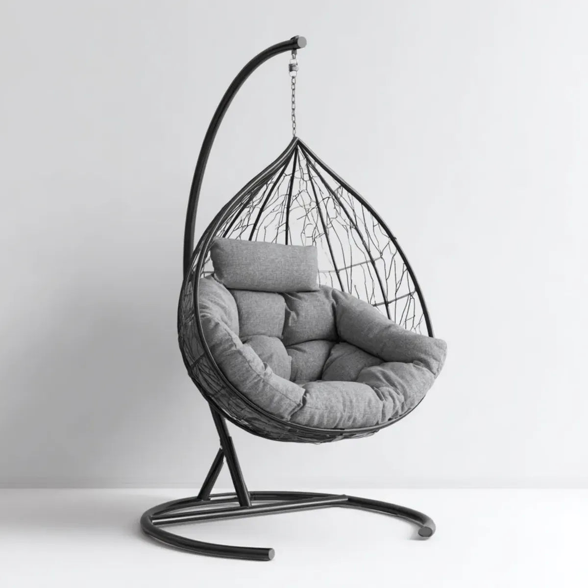 Hamak lub fotel wiszący, Szare i czarne jajka wiszące fotel 105 x 95 x 195 cm w stali i PE z poduszkami