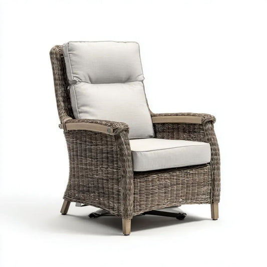 Fotel ogrodowy, Relax leżące fotel w taupe szary rattan z beżowym poduszką, 78 x 90 x 105 cm