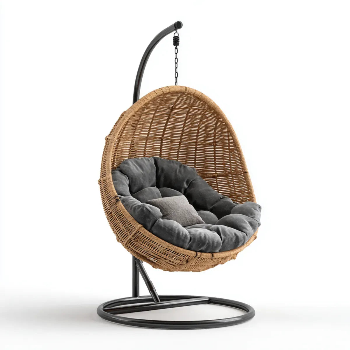 Hamak lub fotel wiszący, Naturalne rattan ogród wiszące fotel z czarnym podpórką i antracyt poduszki 196 x 105 x 110 cm