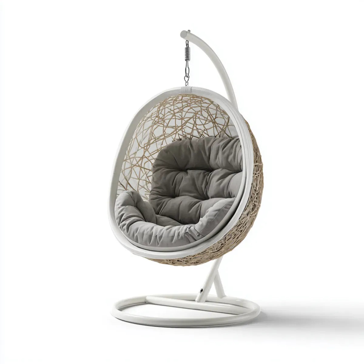 Hamak lub fotel wiszący, Białe i szare jajka ogród wiszące fotel 95 x 95 x 195 cm stali i rattan PE