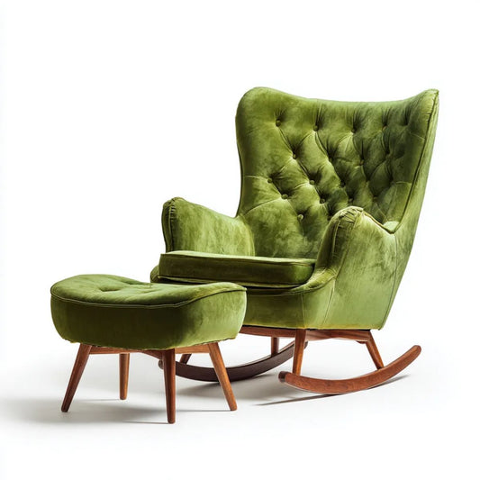 Fotel bujany, Olive Elokwentny fotel poliestrowy z elokwentnym efektem z podnóżkiem, lita struktura drewniana, fotel 85 x 100 x 105 cm i fotel 60 x 45 x 40 cm